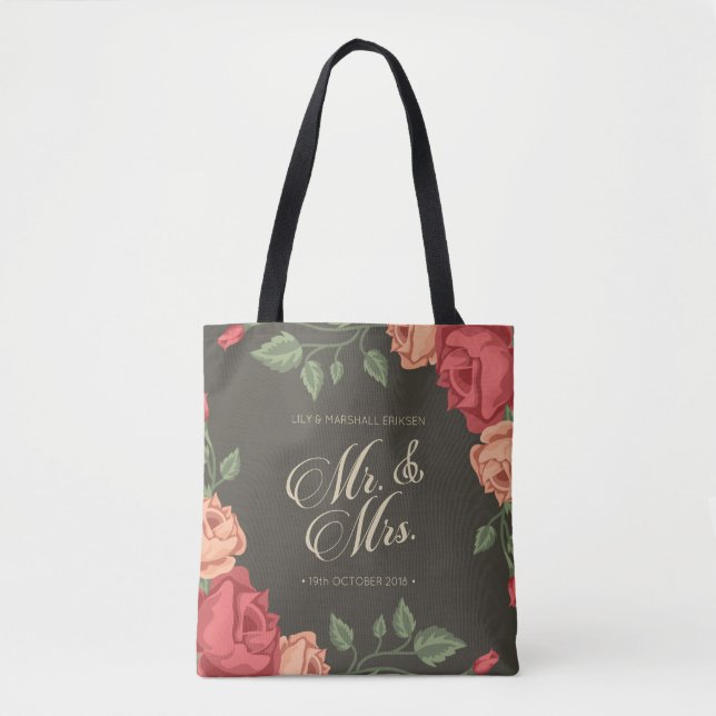 Elegante Floral Sr. y Sra. Boda | Bolsa de Tote (Anverso)
