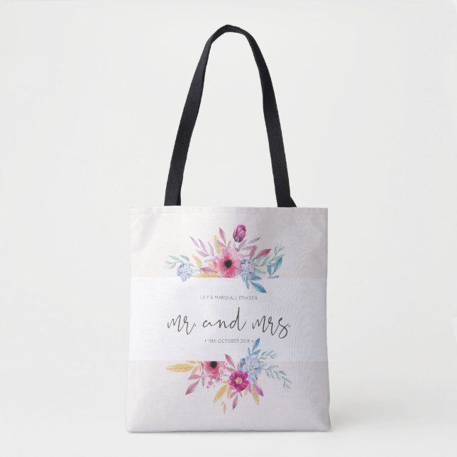 Elegante floral Sr. y Sra. Boda| Bolsa Tote (Anverso)