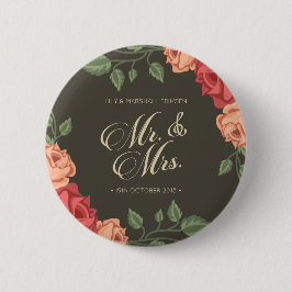 Elegante Floral Sr. y Sra. Boda | Botón Pin