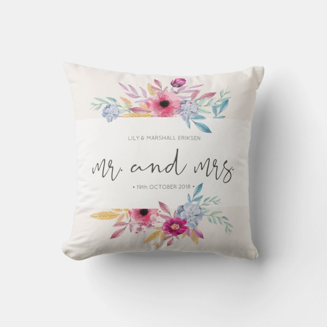 Elegante Floral Sr y Sra Bodas | Almohada (Anverso)