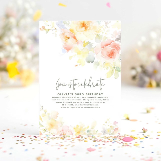 Elegante floral suave invitación de cumpleaños par (Elegant floral birthday invitations)