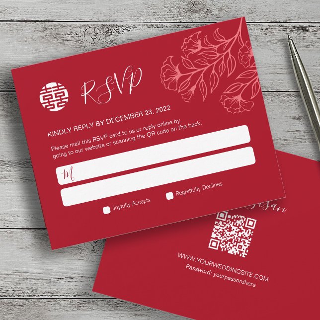 Elegante floral tradicional boda china RSVP (Subido por el creador)