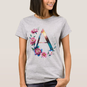Elegante floral una camiseta inicial para ella