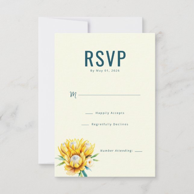 Elegante Floral Verde Azul RSVP (Anverso)