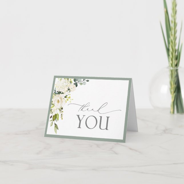 Elegante floral verde gris blanco - Tarjeta de agr (Anverso)