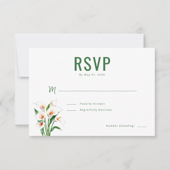 Elegante Floral Verde RSVP (Anverso)