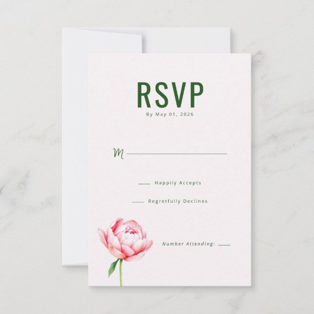 Elegante Floral Verde RSVP (Anverso)
