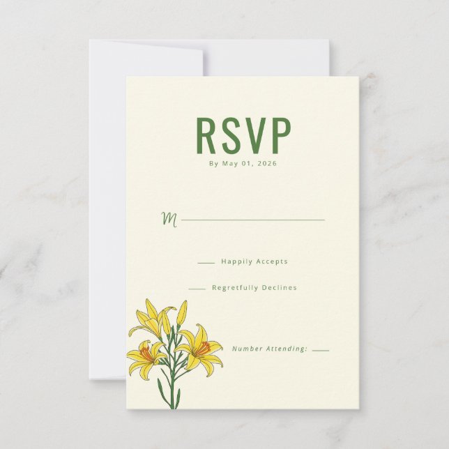 Elegante Floral Verde RSVP (Anverso)