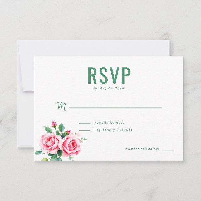 Elegante Floral Verde RSVP (Anverso)