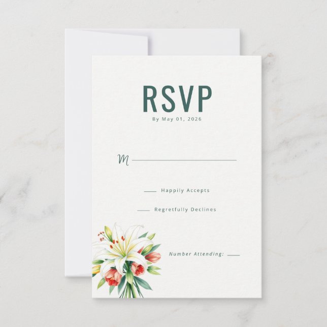 Elegante Floral Verde RSVP (Anverso)