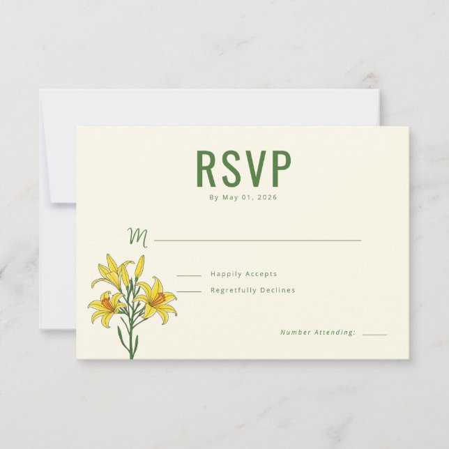 Elegante Floral Verde RSVP (Anverso)