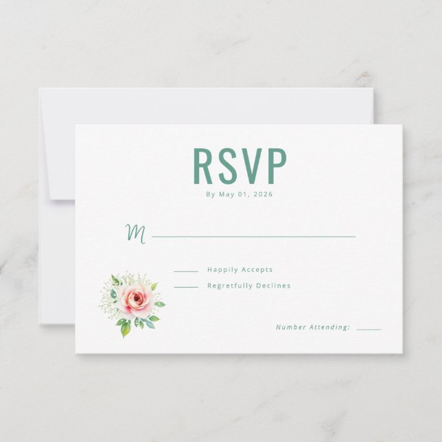Elegante Floral Verde RSVP (Anverso)