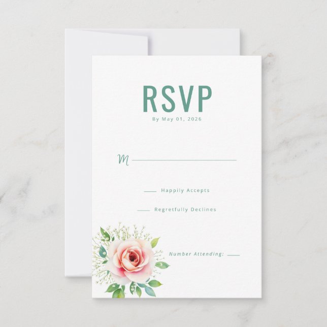 Elegante Floral Verde RSVP (Anverso)