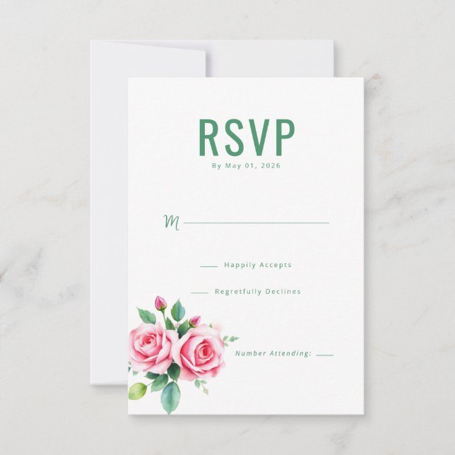 Elegante Floral Verde RSVP (Anverso)