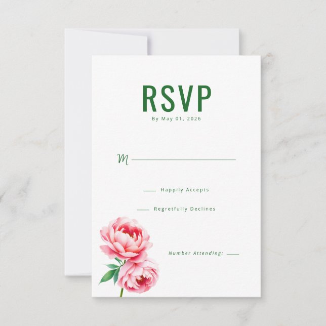 Elegante Floral Verde RSVP (Anverso)