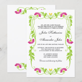 Elegante Florals de hojas y Invitación de Swirls