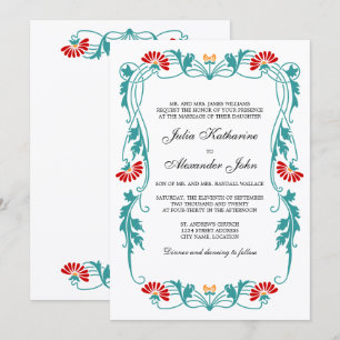 Elegante Florals de hojas y Invitación de Swirls
