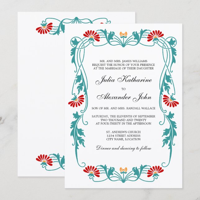 Elegante Florals de hojas y Invitación de Swirls (Anverso / Reverso)