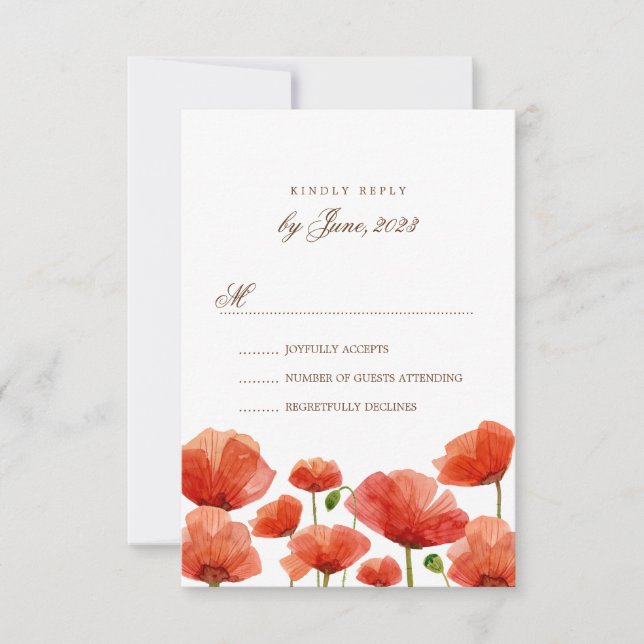 Elegante Flores de Adormidera Roja Boda RSVP (Anverso)
