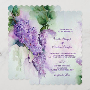 Elegante Flores Lilac Invitaciones de matrimonio