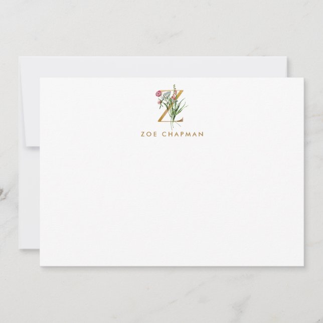 Elegante Flores Monograma Carta dorada Tarjeta de  (Anverso)