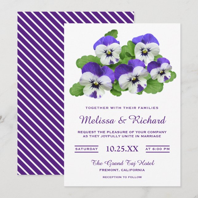 Elegante Flores Púrpuras Invitación a la Boda Pans (Anverso / Reverso)