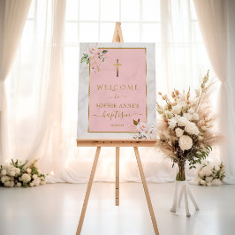 Elegante Flores Rosa Señal de bienvenida de bautis