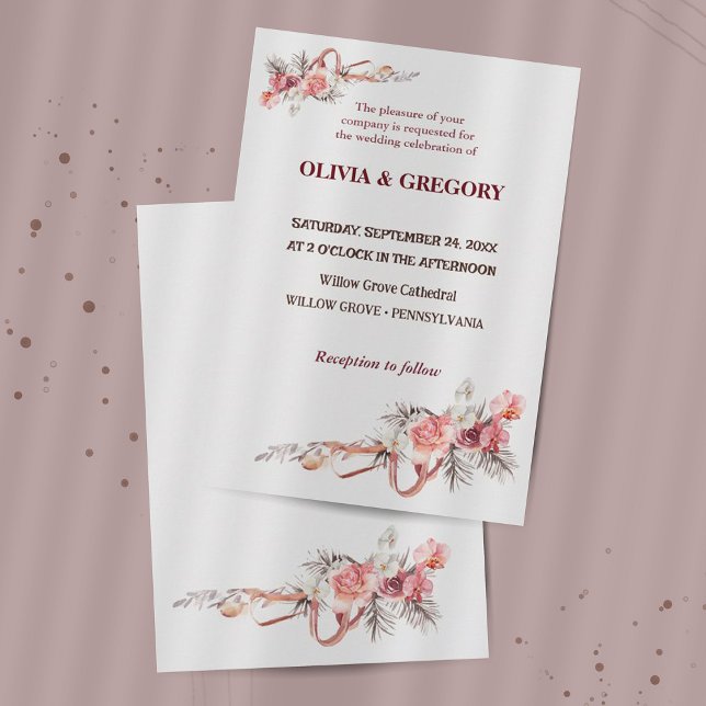 Elegante flores rosadas Invitación a la boda (Subido por el creador)