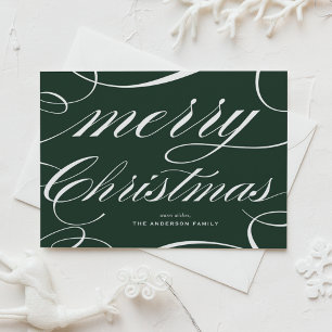 Elegante Flores Script Navidad Verde