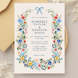 Elegante Flores Silvestres Bow Invitación a la Bod