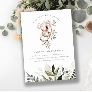 Elegante Foliage Cute Koala Invitación de cumpleañ