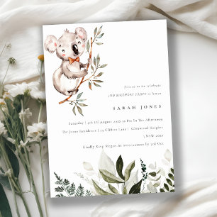 Elegante Foliage Cute Koala Invitación de cumpleañ