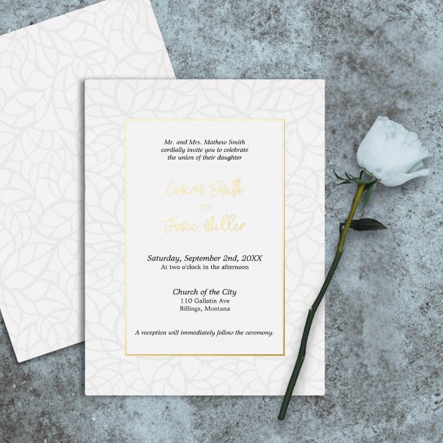 Elegante Foliage & Gold Accents Invitación a la bo (Elegant Foliage & Gold Accents Wedding Invitation)