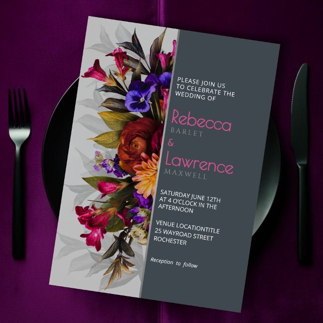 Elegante follaje gris invitación a la boda floral (Subido por el creador)