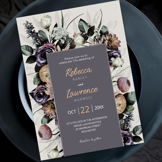 elegante follaje gris invitación a la boda floral (Subido por el creador)