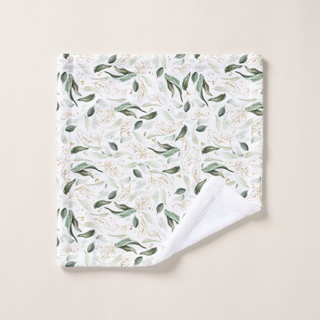 Elegante follaje verde dorado blanco (Toallita)