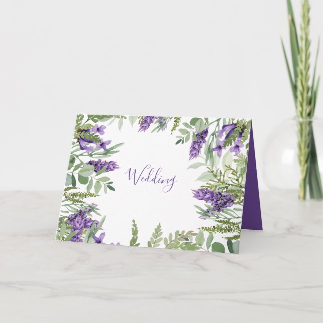 Elegante Follaje y Tarjeta de Boda Doblada de Lava (Anverso)