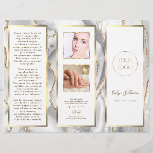 Elegante folleto blanco y negro de oro