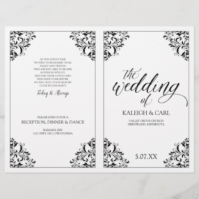 Elegante Folleto de Programa de Boda - Nadine (Neg (Anverso)