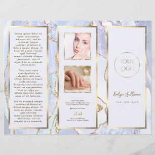 Elegante Folleto Pastel Azul y Agate Oro