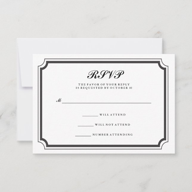 Elegante Formal RSVP en Negro y Blanco (Anverso)