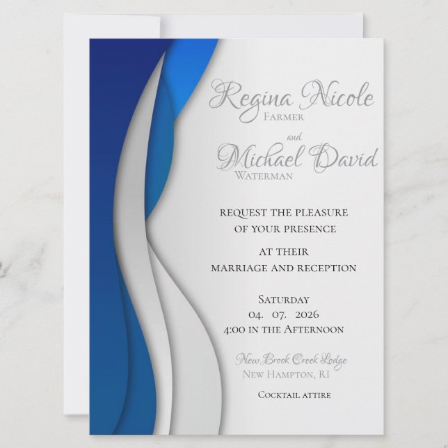 Elegante, formal y moderna Invitación a la Boda Az (Anverso)