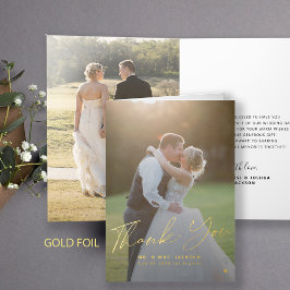 Elegante foto agradecimiento boda guión oro