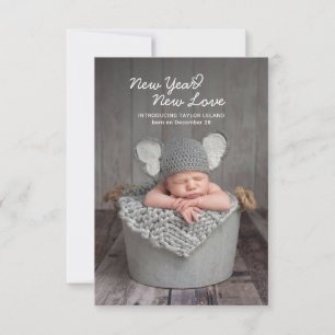 Elegante foto bebé anuncio de nacimiento de año nu