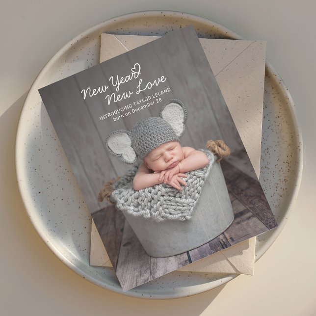 Elegante foto bebé anuncio de nacimiento de año nu (New Year Baby Photo Announcement)
