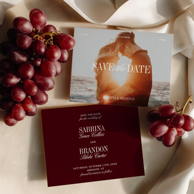 Elegante foto Borgoña Guardar la tarjeta de fecha (Elegant Photo Burgundy Save the Date Card)