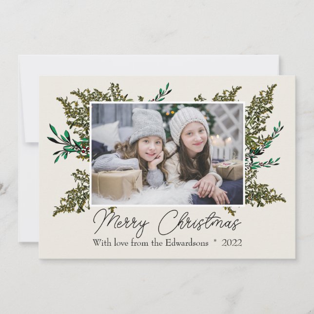 Elegante foto botánica de Feliz Navidad (Anverso)