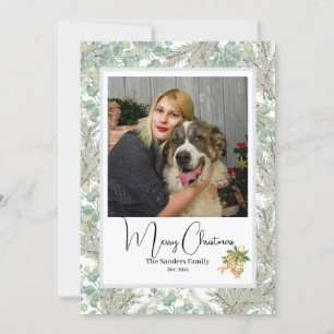 Elegante foto botánica vintage Navidad Blanco