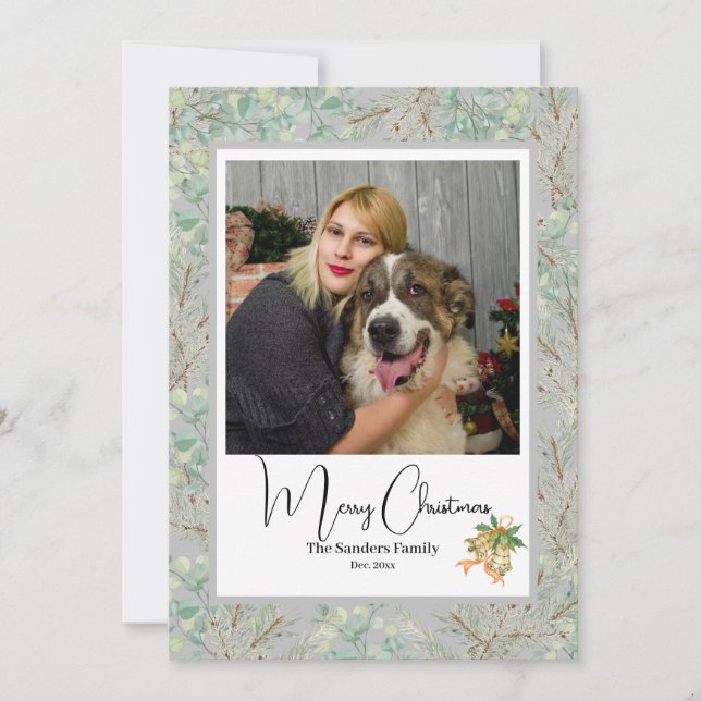 Elegante foto botánica vintage Navidad Gris (Anverso)