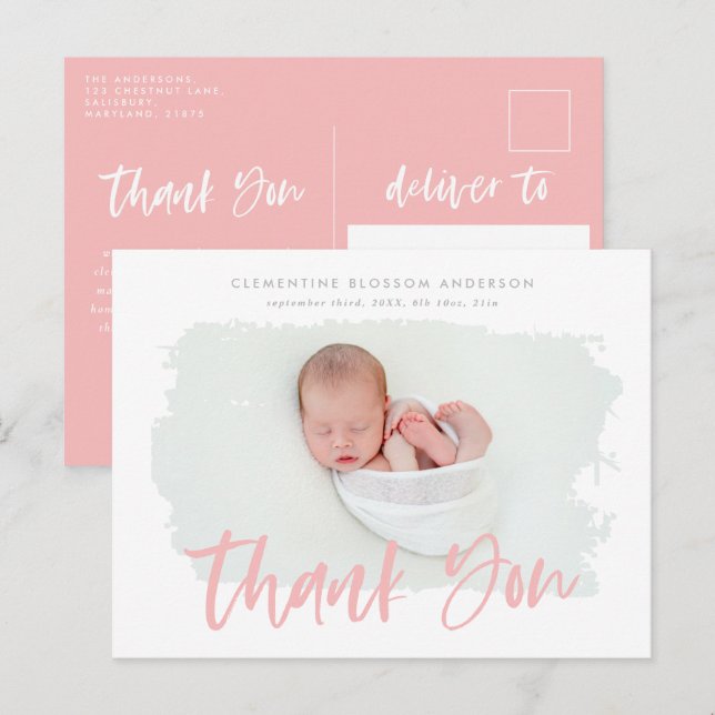 Elegante foto de anuncio de nacimiento gracias (Anverso / Reverso)